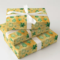Golden Stars Holiday Gift Wrap, Watercolor Green Tree Christmas Wrapping Paper, Festive Forest Winter Wrapping Paper, Xmas Gift Wrap Roll
