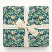 Coastal House Gift Wrap, Tropical Christmas Wrapping Paper, Teal Palm Tree Gift Wrapping Paper, Beach House Present Wrap, Xmas Gift Wrap