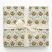 Christmas Wreath Dog Gift Wrap, Yellow Labrador Wrapping Paper, Holiday Holly Dog Wrapping Paper, Festive Pet Lover Gift Wrapping Paper