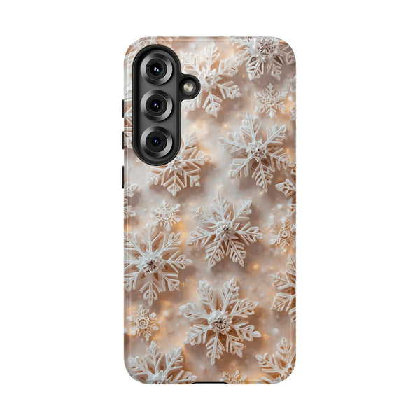 Gold Bokeh Christmas Phone Case, Winter Snowflake Phone Case, Holiday Season Phone Cover, Dual Layer Samsung Galaxy S21-S26 C