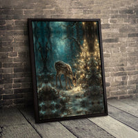 Christmas Forest Deer Canvas Print, Magical Winter Fawn Canvas Wall Art, Enchanted Holiday Fawn Canvas, Woodland Animal Winter Wall Decor