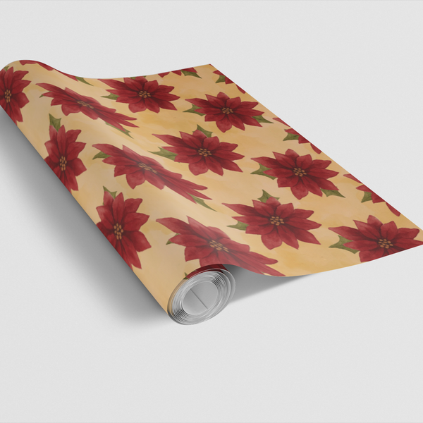 Floral Holiday Gift Wrap Roll, Watercolor Poinsettia Christmas Wrapping Paper, Festive Botanical Wrapping Paper, Elegant Xmas