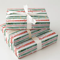 Red and Green Christmas Gift Wrap, Watercolor Stripe Wrapping Paper, Gold Foil Dot Holiday Present Paper, Festive Stripe Wrapping Paper Roll