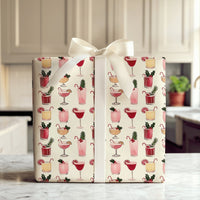 Holiday Drink Pattern Gift Wrap, Christmas Cocktail Wrapping Paper, Illustrated Seasonal Drinks Wrapping Paper, Cream Festive Gift Wrap