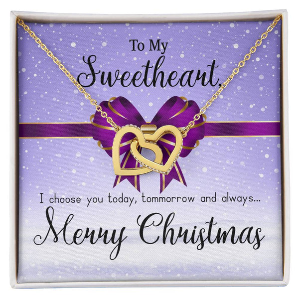 Romantic CZ Crystal Double Heart Pendant, Interlocking Hearts Necklace, Surgical Steel Linked Hearts Jewelry, Christmas Prese