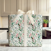 Botanical Greenery Christmas Gift Wrap, Watercolor Winter Berries Wrapping Paper, Rustic Holiday Foliage Wrapping Paper, Xmas Gift Wrap