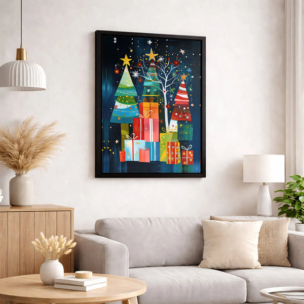 Modern Holiday Tree Canvas Print, Abstract Christmas Tree Canvas Art, Festive Xmas Wall Art, Digital Download Printable Poste