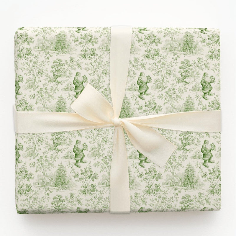 Green Toile Christmas Wrapping Paper, Vintage Santa Toile Wrapping Paper, Retro Holiday Gift Wrap, Classic Santa Winter Paper, Present Wrap