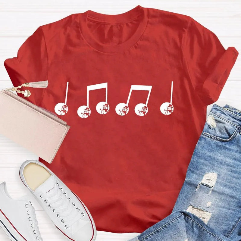 Festive Music Lover Holiday T-Shirt, Musical Note Snowman Christmas Shirt, Winter Snowman Melody Tee, Xmas Band Choir Teacher Present