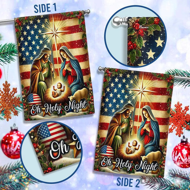 Holy Family American Flag Christmas Yard Flag, Nativity Scene Garden Flag, Double Sided Religious Holiday Lawn Banner