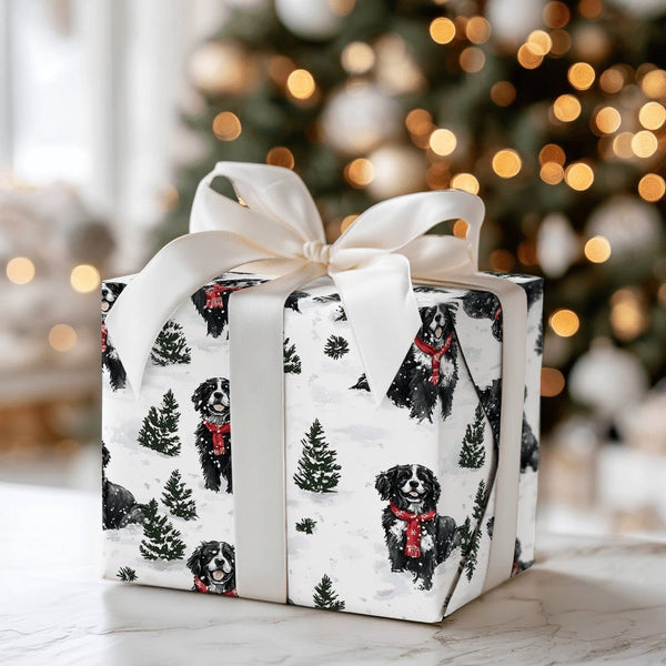 Winter Dog Christmas Gift Wrap, Bernese Mountain Dog Wrapping Paper, Berner Present Paper, Bernese Mountain Dog Gift Wrap, Do