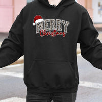 Festive Santa Hat Holiday Sweatshirt, Merry Christmas Leopard Print Hoodie, Adorable Xmas Winter Hooded Pullover, Christmas Season Hoodie