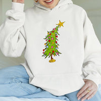 Humorous Whimsical Holiday Hoodie, Crooked Christmas Tree Hoodie, Adorable Xmas Tree Graphic Pullover, Winter Holiday Hoodie, Festive Party Present
