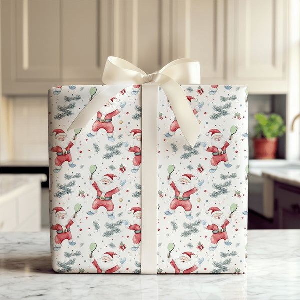 Sporty Christmas Gift Wrap, Santa Pickleball Wrapping Paper, Watercolor Santa Claus Holiday Wrapping Paper, Pickleball Player