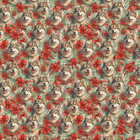 Festive Poinsettia Dog Gift Wrap, Husky Christmas Wrapping Paper, Winter Siberian Husky Wrapping Paper, Dog Lover Holiday Gift Wrap Roll