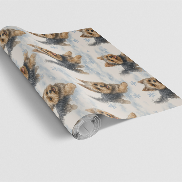 Yorkshire Terrier Snow Gift Wrap, Yorkie Christmas Wrapping Paper, Adorable Dog Holiday Paper, Winter Puppy Xmas Gift Wrap, D