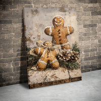Rustic Christmas Kitchen Canvas Print, Gingerbread Men Canvas Wall Art, Impasto Holiday Wall Art, Festive Winter Baker Canvas Decor