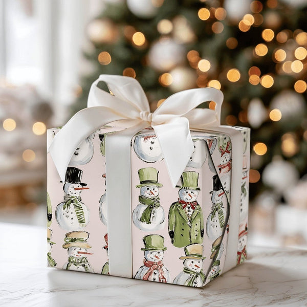 Festive Snowman Holiday Gift Wrap, Watercolor Snowman Wrapping Paper, 90 GSM Winter Christmas Present Paper, Holiday Present 