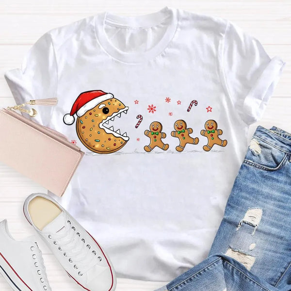 Adorable Snowflake Christmas Tee, Christmas Biscuit Santa Hat Shirt, Holiday Biscuit T-Shirt, Winter Cookie Shirt, Christmas 