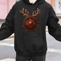 Humorous Christmas Dog Hoodie, Chocolate Doodle Reindeer Hoodie, Adorable Pet Lover Holiday Sweatshirt, Winter Doodle Pullover, Dog Lover Present