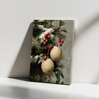 Festive Holly Berry Oil Painting Wall Art, Vintage Christmas Ornament Canvas Print, Holiday Canvas Poster, Winter Home Decor Present
