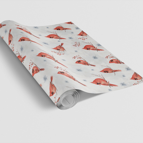Watercolor Red Bird Gift Wrap, Winter Cardinal Wrapping Paper, Christmas Cardinal Holiday Wrapping Paper, Festive Winter Pres