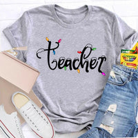 Adorable Holiday Educator Graphic Tee, Christmas Lights Snow Teacher T-Shirt, Festive Winter Teacher Shirt, Merry Christmas Present