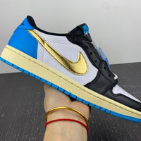 Low Top Sneakers, Blue White Black Gold Colorway, Leather Footwear, Lace Up Design, Casual Gift for Sneaker Fans
