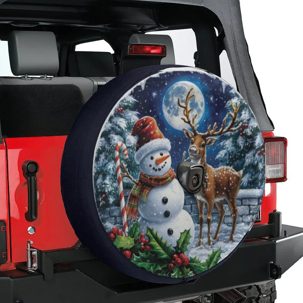 Reindeer Full Moon Tire Cover, Christmas Snowman Spare Tire Cover, Holiday Winter Wheel Cover, Jeep SUV Spare Tire Cover