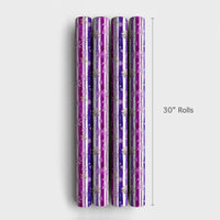 Watercolor Striped Holiday Gift Wrap, Purple and Gold Snowflake Wrapping Paper, Winter Christmas Paper, Lavender Snowflake Gift Wrap