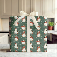 Dark Green Winter Penguin Gift Wrap, Christmas Penguin Wrapping Paper, Adorable Red Scarf Holiday Wrapping Paper, Festive Present Gift Wrap Roll