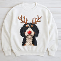 Humorous Reindeer Dog Sweatshirt, Bernadoodle Christmas Sweatshirt, Holiday Bernedoodle Crewneck, Comfy Dog Lover Xmas Graphic Sweatshirt