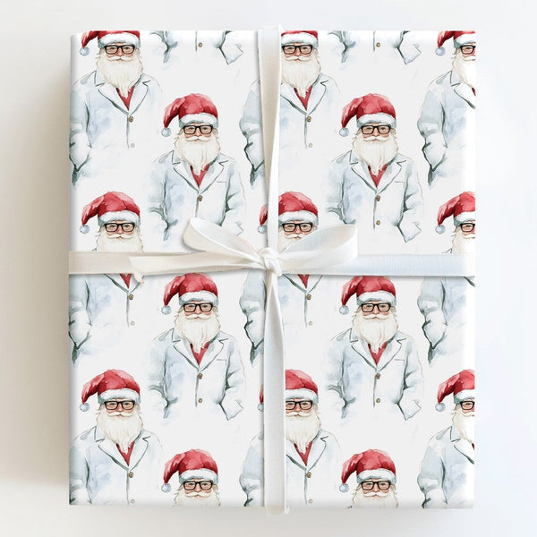 Scientist Christmas Gift Wrap, Doctor Santa Wrapping Paper, Medical Professional Holiday Wrapping Paper, Lab Coat Santa Gift 