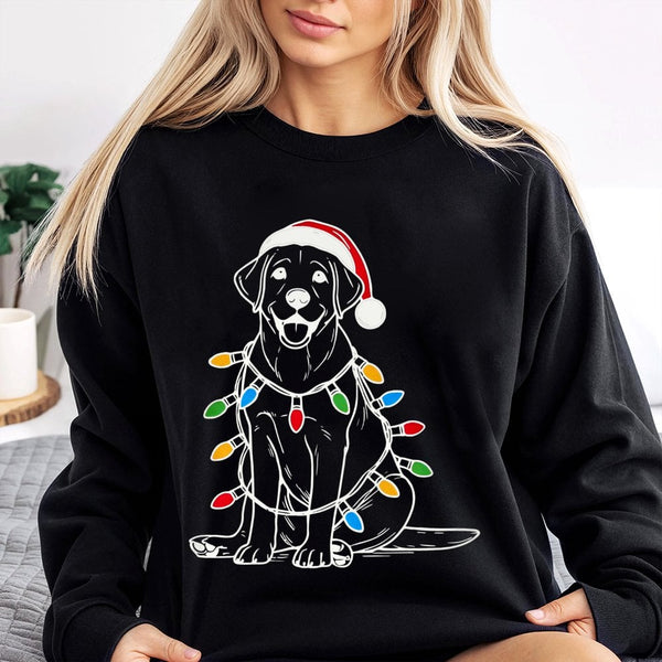 Santa Hat Dog Fairy Lights Sweater, Labrador Christmas Sweatshirt, Festive Lab Holiday Crewneck, Comfy Dog Lover Winter Pullo