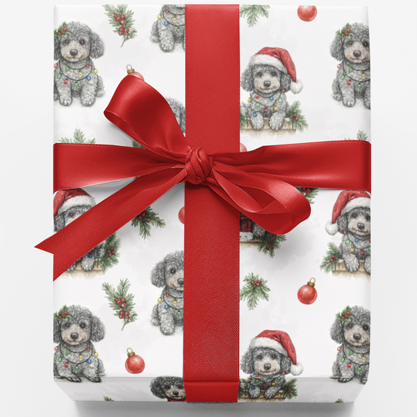 Holiday Poodle Dog Gift Wrap, Christmas Poodle Wrapping Paper, Adorable Santa Puppy Wrapping Paper, Dog Lover Xmas Present Gi