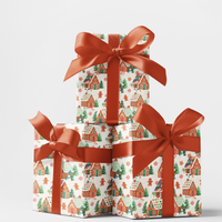 Adorable Holiday Treat Gift Wrap, Gingerbread House Wrapping Paper, Festive Christmas Candy Wrapping Paper Roll, Winter Cottage Present Paper