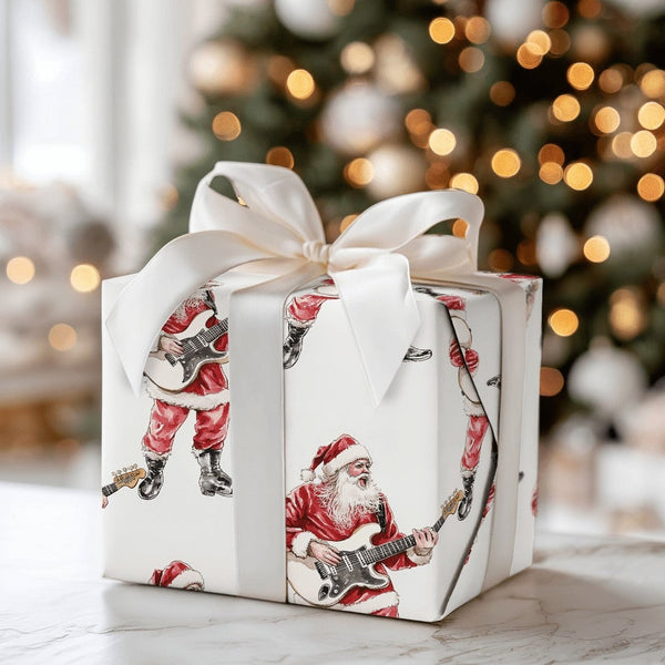 Electric Guitar Santa Wrapping Paper, Rockstar Santa Wrapping Paper, Rock and Roll Christmas Wrapping Paper, Musician Gift Wr
