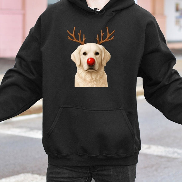 Adorable Dog Antlers Hooded Sweatshirt, Golden Retriever Christmas Reindeer Hoodie, Festive Pet Xmas Pullover, Dog Lover Pres