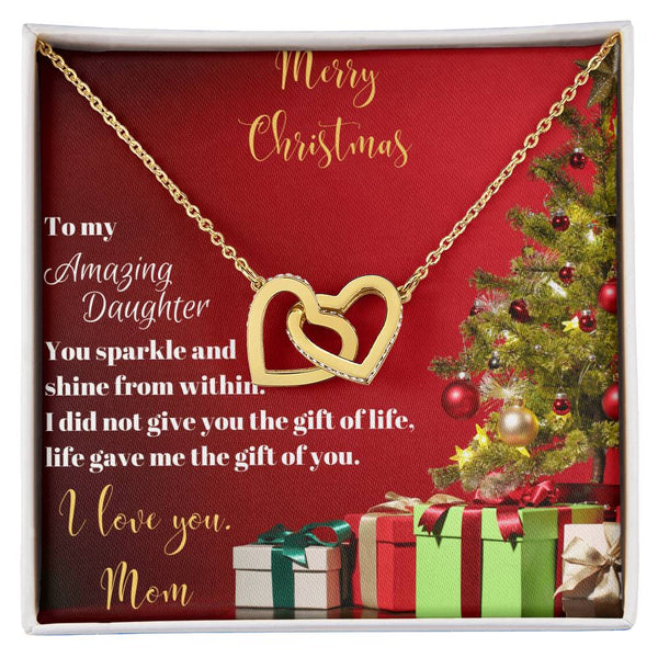 Christmas Heart Necklace, To Daughter from Mom Interlocking Hearts Necklace, Cubic Zirconia Pendant Necklace, Meaningful Daug