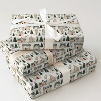 Rustic Winter Town Wrapping Paper, Watercolor Christmas Village Wrapping Paper, Comfy Holiday Gift Wrap, Festive Winter Town Wrapping Paper
