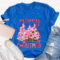 Festive Holiday Graphic T-Shirt, Pink Tree Christmas Teacher Shirt, Adorable Teacher Christmas Tee, Winter School Vacation Teacher Present