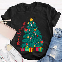 Retro Festive Holiday Graphic Tee, Merry and Bright Christmas Tree T-Shirt, Adorable Xmas Tree Shirt, Winter Holiday Present