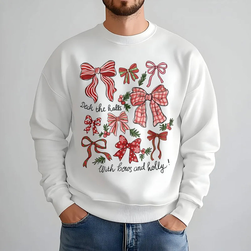 Festive Coquette Holiday Ribbon Crewneck, Christmas Bow Sweatshirt, Adorable Winter Pullover, Retro Merry Xmas Graphic Sweater Present