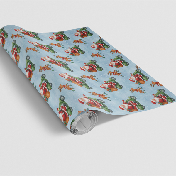 Humorous Reindeer Christmas Gift Wrap, Santa Riding Scooter Wrapping Paper, Retro Holiday Wrapping Paper, Xmas Present Wrap R