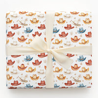Western Holiday Gift Wrap, Watercolor Cowboy Hat Wrapping Paper, Rustic Country Christmas Present Wrap, Snowflake Festive Present Paper