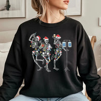 Humorous Skeleton Nurse Crewneck, Dancing Skeleton Christmas Sweatshirt, Retro Holiday Skeleton Pullover, Christmas Lights Sweater, Nurse Present