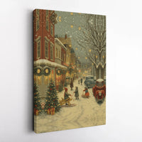 Vintage Winter Street Canvas Art, Christmas Village Vertical Canvas, Church Holiday Scene Canvas Print, Comfy Xmas Wall Decor, Christmas Present