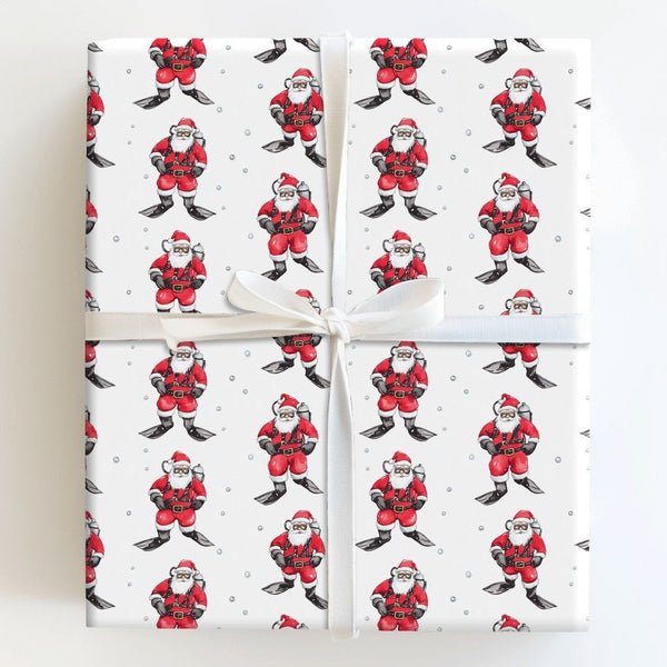 Underwater Christmas Gift Wrap, Scuba Diving Santa Wrapping Paper, Humorous Diver Holiday Wrapping Paper, Ocean Theme Christm