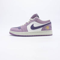 Retro Low Top Basketball Shoes, Purple Cream Colorway, Lace Up Design, Casual Gift for Shoe Lovers