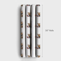 Watercolor Tiger Gift Wrap, Tiger Cub Christmas Wrapping Paper, Santa Hat Animal Wrapping Paper, Adorable Holiday Gift Wrap Roll